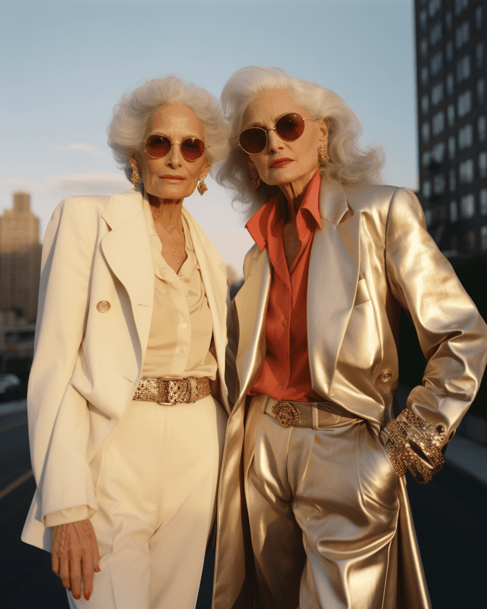 AI images of two beautiful fashionable elderly twin women