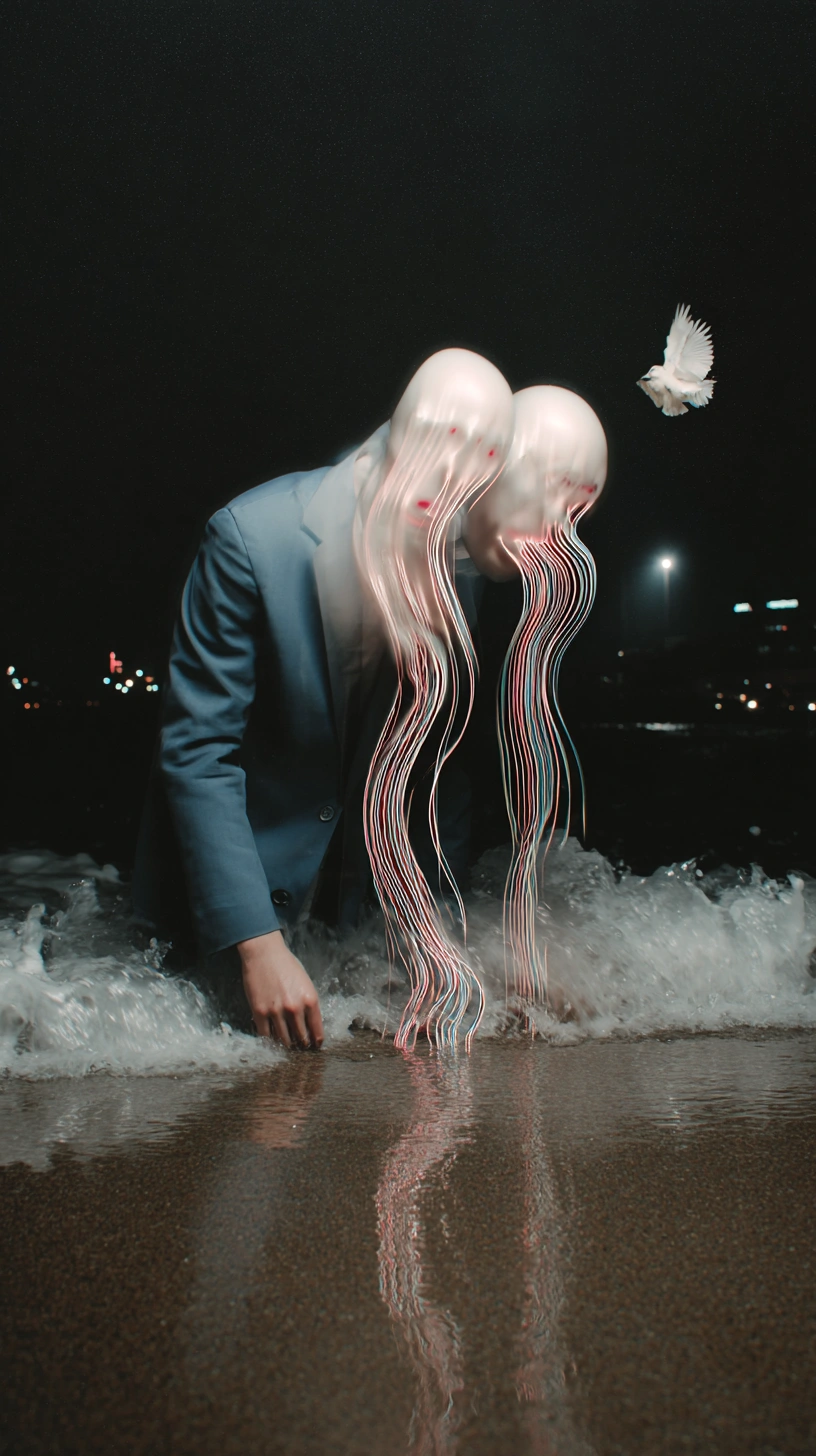 Filament-covered heads above water