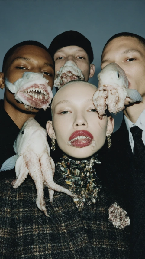 A group portrait with altered mouths