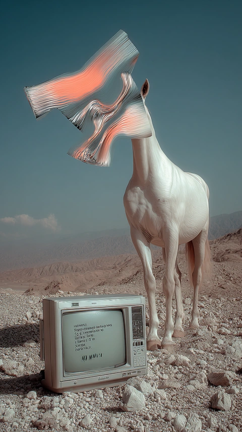 A creature and a monitor in the desert