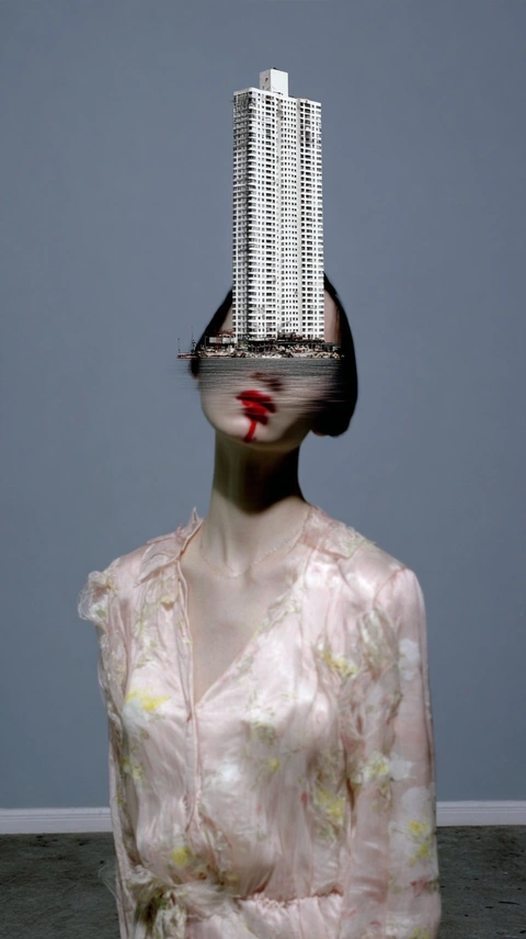 A skyscraper in place of a face