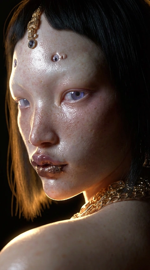 A portrait with a gem on the forehead